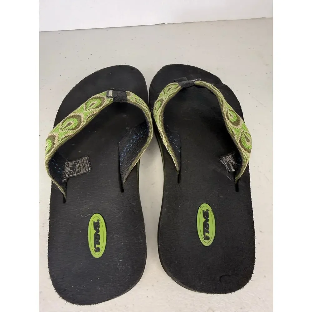 Teva Mush Classic Flip Flop Sandals Green Geometric Webbing Straps W Size 8